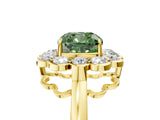 Yellow gold Fancy Green Cushion  Halo Cluster Diamond Engagement Ring with Solitaire Band and Prong Setting_54