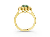 Yellow gold Fancy Green Cushion  Halo Diamond Cluster Engagement Ring with Milgrain Bezel Setting and Solitaire Band_54