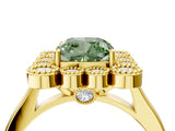 Yellow gold Fancy Green Cushion  Halo Diamond Cluster Engagement Ring with Milgrain Bezel Setting and Solitaire Band_55
