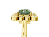 Yellow gold Fancy Green Cushion  Halo Diamond Cluster Engagement Ring with Milgrain Bezel Setting and Solitaire Band_56