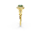 Yellow gold Fancy Green Cushion  Halo Diamond Engagement Ring with Filigree Band and Four-Prong Setting_83