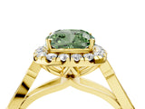 Yellow gold Fancy Green Cushion  Halo Diamond Engagement Ring with Filigree Band and Four-Prong Setting_85