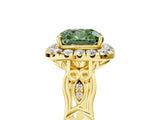Yellow gold Fancy Green Cushion  Halo Diamond Engagement Ring with Filigree Band and Four-Prong Setting_86