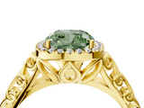 Yellow gold Fancy Green Cushion  Halo Diamond Engagement Ring with Intricate Filigree Band and Four-Prong Setting_41