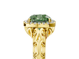 Yellow gold Fancy Green Cushion  Halo Diamond Engagement Ring with Intricate Filigree Band and Four-Prong Setting_42