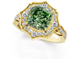 Yellow gold Fancy Green Cushion  Halo Diamond Engagement Ring with Milgrain Band and Four-Prong Setting_55