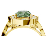 Yellow gold Fancy Green Cushion  Halo Diamond Engagement Ring with Milgrain Band and Four-Prong Setting_58