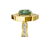 Yellow gold Fancy Green Cushion  Halo Diamond Engagement Ring with Milgrain Band and Four-Prong Setting_59