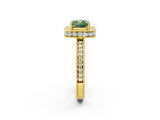 Yellow gold Fancy Green Cushion  Halo Diamond Engagement Ring with Milgrain Pave Band and Four-Prong Setting_14