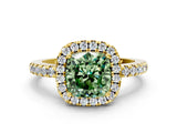 Yellow gold Fancy Green Cushion  Halo Diamond Engagement Ring with Pavé Band and Four-Prong Setting_57