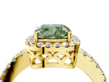 Yellow gold Fancy Green Cushion  Halo Diamond Engagement Ring with Pavé Band and Four-Prong Setting_61