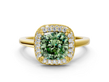 Yellow gold Fancy Green Cushion  Halo Diamond Engagement Ring with Solitaire Band and Four-Prong Setting_19