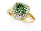 Yellow gold Fancy Green Cushion  Halo Diamond Engagement Ring with Solitaire Band and Four-Prong Setting_20