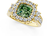 Yellow gold Fancy Green Cushion  Halo Diamond Engagement Ring with Split Shank and Four-Prong Setting 1