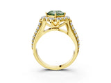 Yellow gold Fancy Green Cushion  Halo Diamond Engagement Ring with Split Shank and Prong Setting_67