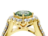 Yellow gold Fancy Green Cushion  Halo Diamond Engagement Ring with Split Shank and Prong Setting_68