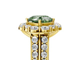Yellow gold Fancy Green Cushion  Halo Diamond Engagement Ring with Split Shank and Prong Setting_69