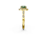 Yellow gold Fancy Green Cushion  Halo Diamond Engagement Ring with Twisted Band and Four-Prong Setting 2