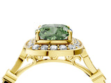 Yellow gold Fancy Green Cushion  Halo Diamond Engagement Ring with Twisted Band and Four-Prong Setting 4