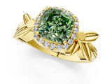 Yellow gold Fancy Green Cushion  Halo Diamond Floral Band with Four-Prong Setting_56