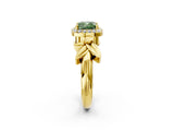 Yellow gold Fancy Green Cushion  Halo Diamond Floral Band with Four-Prong Setting_57