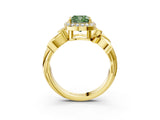 Yellow gold Fancy Green Cushion  Halo Diamond Floral Band with Four-Prong Setting_58