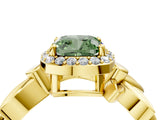 Yellow gold Fancy Green Cushion  Halo Diamond Floral Band with Four-Prong Setting_59