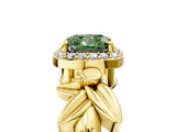Yellow gold Fancy Green Cushion  Halo Diamond Floral Band with Four-Prong Setting_60