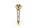 Yellow gold Fancy Green Cushion  Halo Diamond Floral Split Shank Engagement Ring 2
