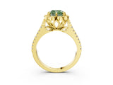 Yellow gold Fancy Green Cushion  Halo Diamond Floral Split Shank Engagement Ring 3