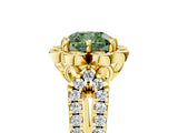 Yellow gold Fancy Green Cushion  Halo Diamond Floral Split Shank Engagement Ring 5