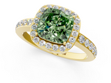 Yellow gold Fancy Green Cushion  Halo Diamond Pavé Band Ring with Prong Setting_21