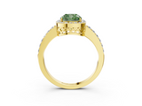 Yellow gold Fancy Green Cushion  Halo Diamond Pavé Band Ring with Prong Setting_23