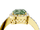 Yellow gold Fancy Green Cushion  Halo Diamond Pavé Band Ring with Prong Setting_24