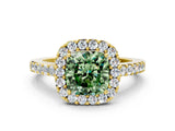 Yellow gold Fancy Green Cushion  Halo Diamond Pavé Solitaire Ring_45