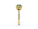 Yellow gold Fancy Green Cushion  Halo Diamond Pave Band Ring with Four-Prong Setting_17