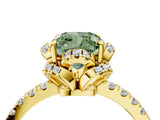 Yellow gold Fancy Green Cushion  Halo Diamond Pave Band Ring with Four-Prong Setting_19