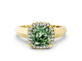 Yellow gold Fancy Green Cushion  Halo Diamond Ring with Cathedral Band and Four-Prong Setting_49