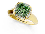 Yellow gold Fancy Green Cushion  Halo Diamond Ring with Cathedral Band and Four-Prong Setting_50