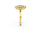 Yellow gold Fancy Green Cushion  Halo Diamond Ring with Milgrain Edge and Round Prong Setting_28