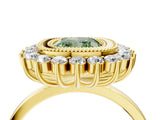 Yellow gold Fancy Green Cushion  Halo Diamond Ring with Milgrain Edge and Round Prong Setting_30