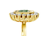 Yellow gold Fancy Green Cushion  Halo Diamond Ring with Milgrain Edge and Round Prong Setting_31