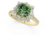 Yellow gold Fancy Green Cushion  Halo Diamond Ring with Pavé Band and Prong Setting_38