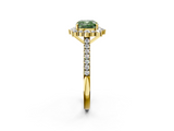 Yellow gold Fancy Green Cushion  Halo Diamond Ring with Pavé Band and Prong Setting_39