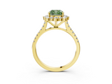 Yellow gold Fancy Green Cushion  Halo Diamond Ring with Pavé Band and Prong Setting_40