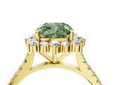 Yellow gold Fancy Green Cushion  Halo Diamond Ring with Pavé Band and Prong Setting_41