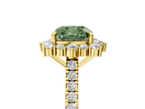 Yellow gold Fancy Green Cushion  Halo Diamond Ring with Pavé Band and Prong Setting_42