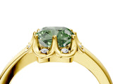 Yellow gold Fancy Green Cushion  Halo Diamond Ring with Round Cluster Setting, Solitaire Band, and Four-Prong Setting_88