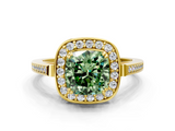 Yellow gold Fancy Green Cushion  Halo Diamond Ring with Split Shank and Four-Prong Setting_59
