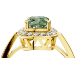 Yellow gold Fancy Green Cushion  Halo Diamond Ring with Split Shank and Four-Prong Setting_63